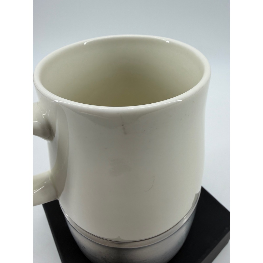 Starbucks Coffee Mug Unisex 14oz Cream Silver 2004 Vintage Metal Base Industrial - Picture 6 of 9